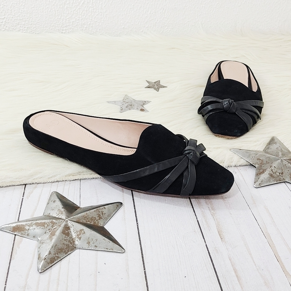 AD & Daughters Ranncho black suede mule flats with bows size 8